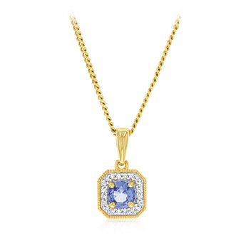 Created Tanzanite and Diamond Pendant in 9ct Yellow Gold