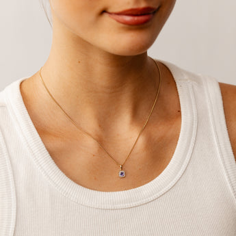 Created Tanzanite and Diamond Pendant in 9ct Yellow Gold