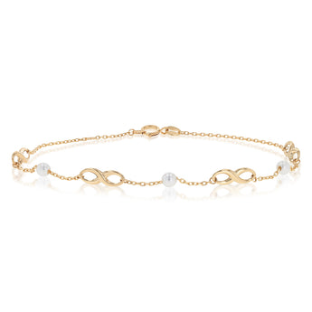 Freshwater Pearl 19cm Adjustable Infinity Bracelet in 9ct Yellow Gold
