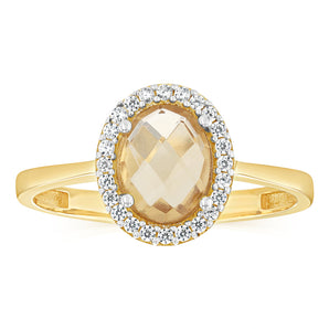Natural Quartz and Cubic Zirconia Ring in 9ct Yellow Gold