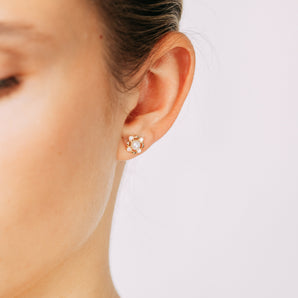 Freshwater Pearl and Cubic Zirconia Stud Earrings in 9ct Yellow Gold
