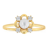 Freshwater Pearl and Cubic Zirconia Ring in 9ct Yellow Gold