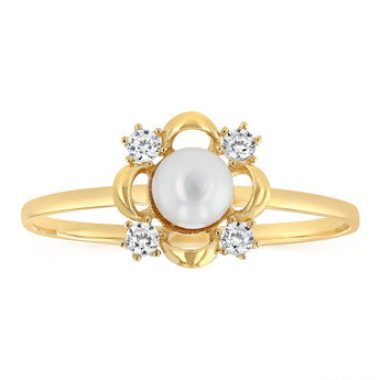 Freshwater Pearl and Cubic Zirconia Ring in 9ct Yellow Gold