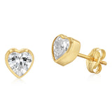 Cubic Zirconia 5mm Heart Shaped Stud Earrings in 9ct Yellow Gold