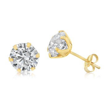 Cubic Zirconia 7mm Stud Earring in 9ct Yellow Gold