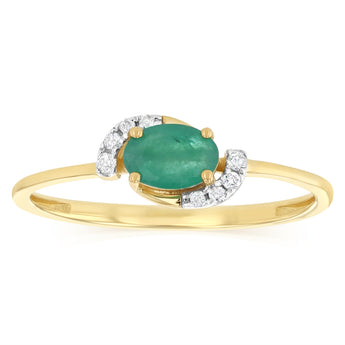 Natural Emerald and Diamond Ring in 9ct Yellow Gold