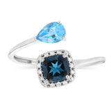 Aquamarine, London Blue Topaz and Diamond Ring in 9ct White Gold