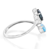Aquamarine, London Blue Topaz and Diamond Ring in 9ct White Gold