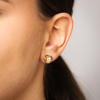 Cubic Zirconia Knot Stud Earrings in 9ct 2 Tone Gold