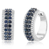 3.20 Carat Natural Blue Sapphire and White Cubic Zirconia Hoop Earring in Sterling Silver