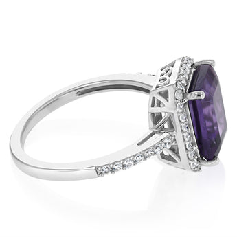 3.50 Carat Amethyst and White Cubic Zirconia Ring in Sterling Silver