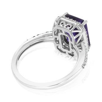 3.50 Carat Amethyst and White Cubic Zirconia Ring in Sterling Silver