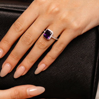3.50 Carat Amethyst and White Cubic Zirconia Ring in Sterling Silver
