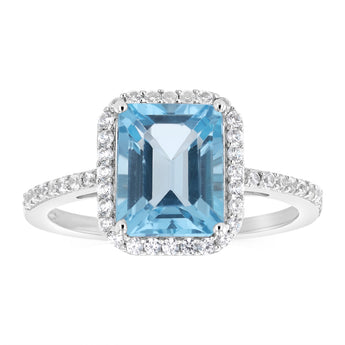 4 Carat Swiss Blue Topaz and White Zirconia Ring in Sterling Silver