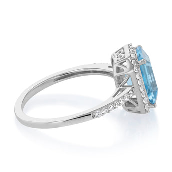 4 Carat Swiss Blue Topaz and White Zirconia Ring in Sterling Silver