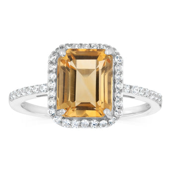 3.50 Carat Citrine and White Zirconia Ring in Sterling Silver