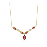 Garnet and Natural Diamond Necklace in 9ct Yellow Gold