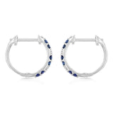 Natural Blue Sapphire and Diamonds Hoop Earrings in 9ct White Gold