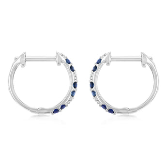 Natural Blue Sapphire and Diamonds Hoop Earrings in 9ct White Gold
