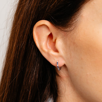 Natural Blue Sapphire and Diamonds Hoop Earrings in 9ct White Gold