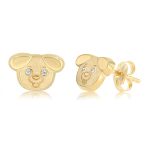 Cubic Zirconia Puppy Stud Earrings in 9ct Yellow Gold