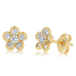 Cubic Zirconia Flower Earrings in 9ct Yellow Gold