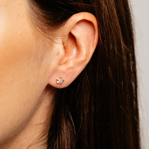 Cubic Zirconia Flower Earrings in 9ct Yellow Gold