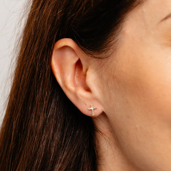 Cubic Zirconia Cross Stud Earrings in 9ct Yellow Gold
