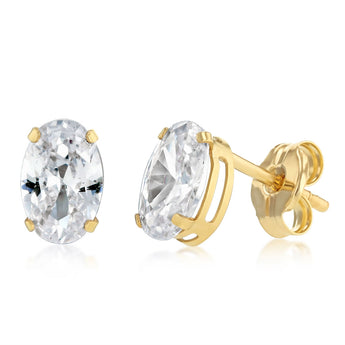 Cubic Zirconia Oval Stud Earrings in 9ct Yellow Gold