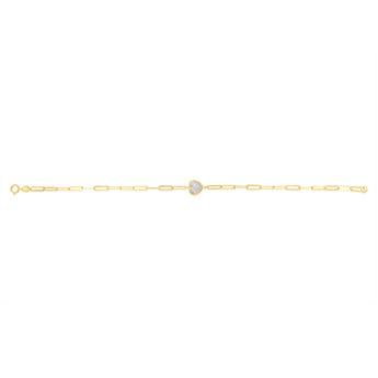 Mother of Pearl Heart Paperclip Bracelet in 9ct Yellow Gold
