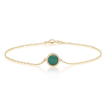 Malachite Disc Adjustable 19cm Bracelet in 9ct Yellow Gold