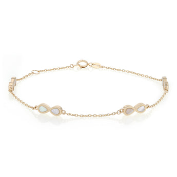 Mother of Pearl Infinity Adjustable 19cm Bracelet in 9ct Yellow Gold
