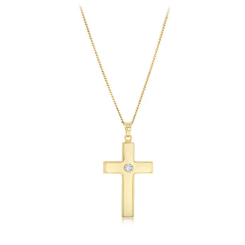 Cubic Zirconia Plain Cross Pendant in 9ct Yellow Gold