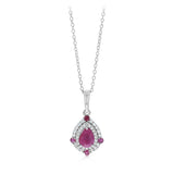 Natural Ruby and White Cubic Zirconia Pendant on Adjustable 50cm Chain in Sterling Silver