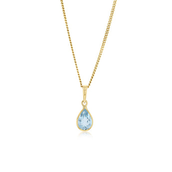 Natural Blue Topaz Bezel Pendant in 9ct Yellow Gold