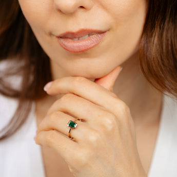 Created Emerald Ring in 9ct Yellow Gold