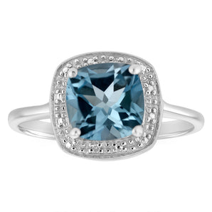 Natural Sky Blue Topaz & Small Diamonds Ring in Sterling Silver