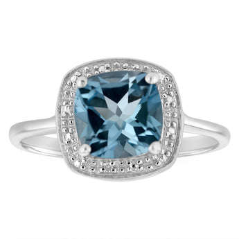 Natural Sky Blue Topaz & Small Diamonds Ring in Sterling Silver