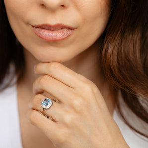 Natural Sky Blue Topaz & Small Diamonds Ring in Sterling Silver