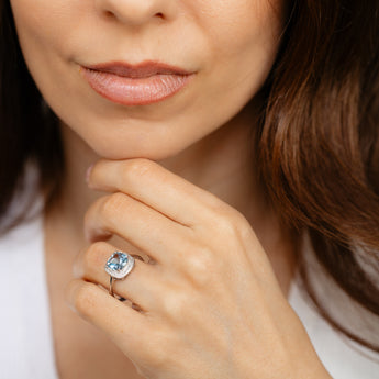 Natural Sky Blue Topaz & Small Diamonds Ring in Sterling Silver
