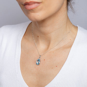 Natural Sky Blue Topaz & Small Diamonds Pendant in Sterling Silver