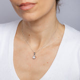 Fresh Water Pearl & Small Diamond Pendant in Sterling Silver