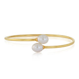 White Rice Pearl Bangle in Gold Plated Sterling Silver