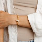 White Rice Pearl Bangle in Gold Plated Sterling Silver