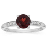 Natural Garnet & Diamond Ring in Silver