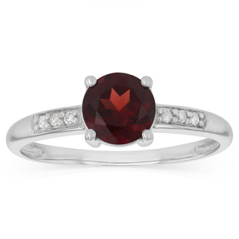 Natural Garnet & Diamond Ring in Silver