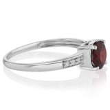 Natural Garnet & Diamond Ring in Silver