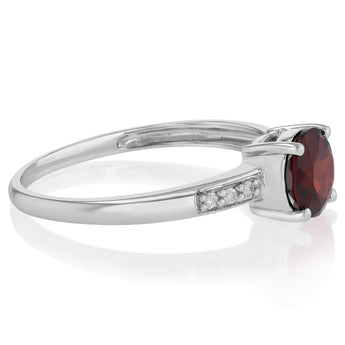 Natural Garnet & Diamond Ring in Silver