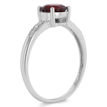 Natural Garnet & Diamond Ring in Silver
