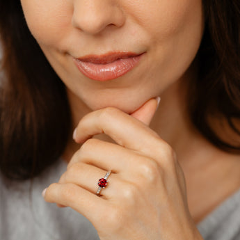 Natural Garnet & Diamond Ring in Silver